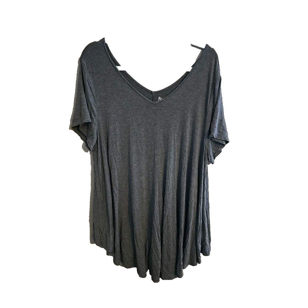 Roaman's Gray V-Neck Flowy Short Sleeve‎ Casual Tunic Top Womans Plus Size 1X